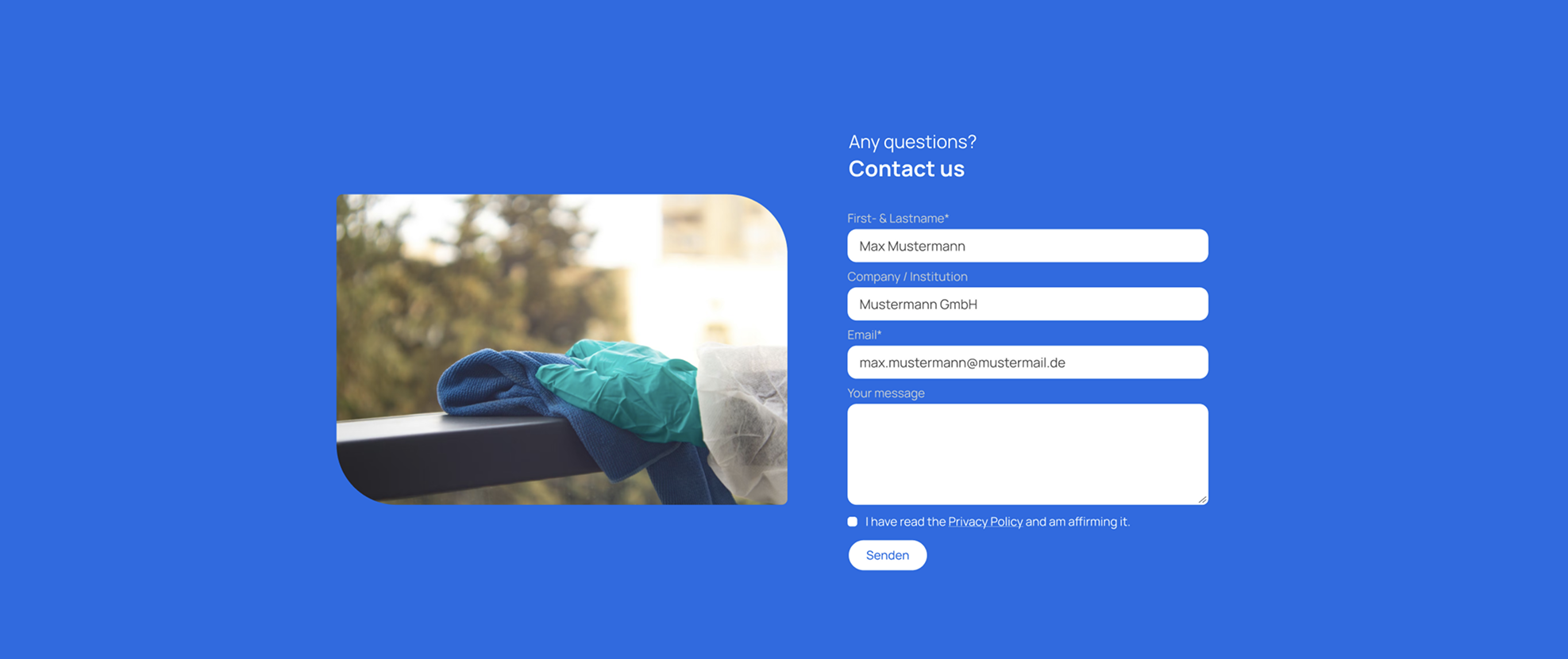 the contact form with image on the left and a form on the right